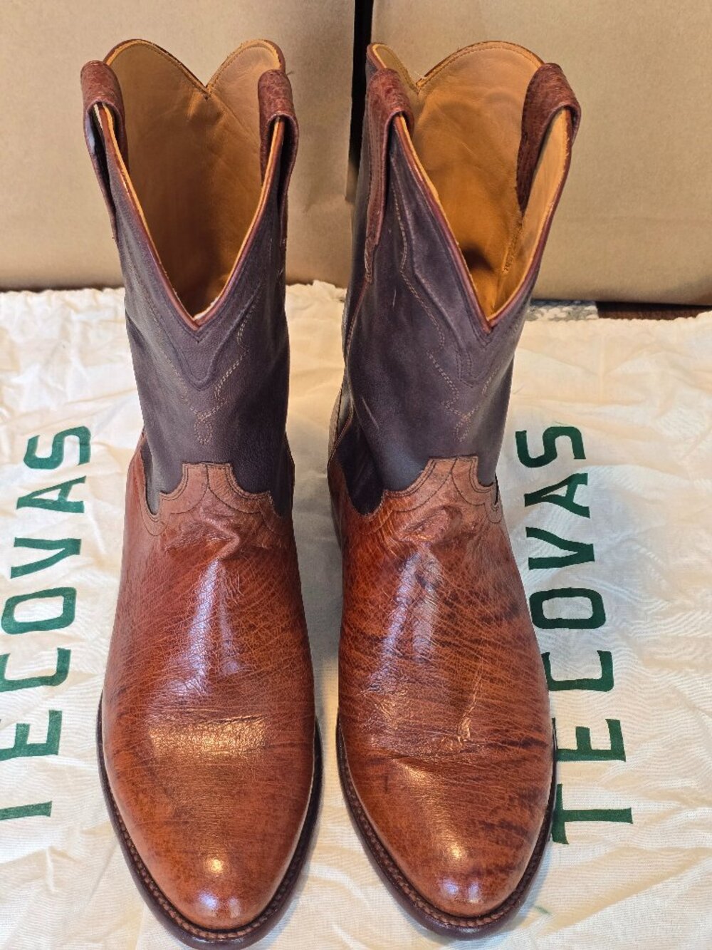 NWT Tecovas "The Wade" Russet Smooth Ostrich Cowboy Boots 11EE